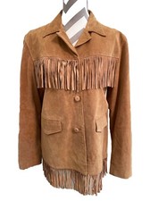 Vintage Genuine Leather Suede Fringe Jacket Camel Brown Women's Xl
