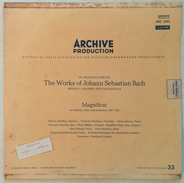 Re.N ページ　SCLO-243/CD Johann Sebastian Bach ‎– Magnificat (For Soloists Choir And