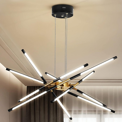 Elegant Black and Gold 12-Light LED Chandelier with Remote Control, Dimmable