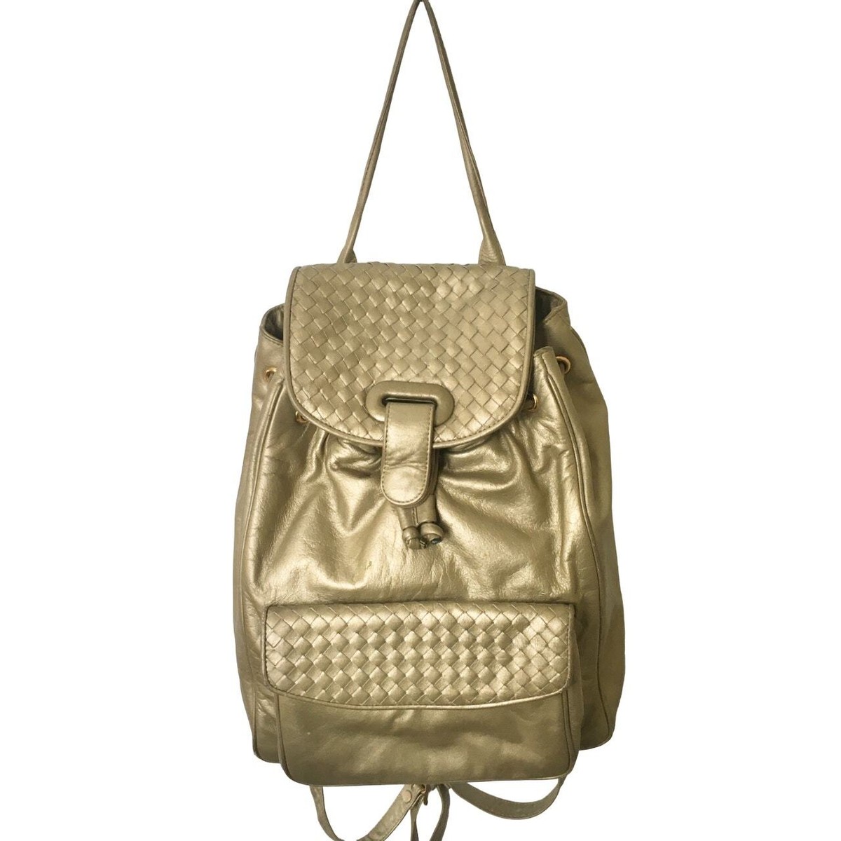 VTG ASPECTS Faux Leather Bucket Bag Backpack in Metallic Gold Leather Backpack Purse, Backpack for Women, Black Leather  main image 2