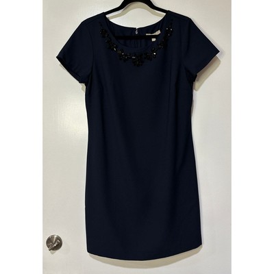 Banana Republic Navy Shift Dress Black Gem Neckline Size Medium New w/ Tags