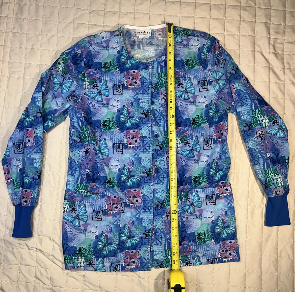 Scrub Jacket Peaches Medium NWOT Butterflies, turquoise, pink, and purple - Image 4 of 4
