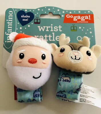 Infantino Santa Claus Reindeer Baby Wrist Rattles Set Christmas