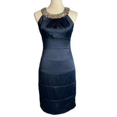 B. Smart Navy Sleeveless Dress Silver Beaded Collar Juniors Size 9 / 10 NWT  Prom | eBay