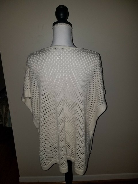 Talbots White Open Knit Poncho Sweater Size Large | Knit poncho sweater, Knitted poncho, Poncho 