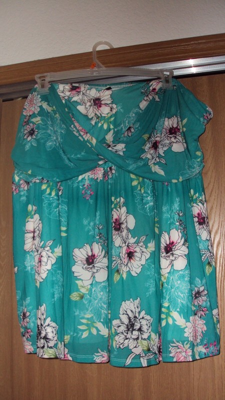 Torrid Sz 5 Floral Green Mesh Strapless Twisted Babydoll Tunic Top