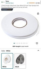 2 Rolls 1/4Double Sided Foam Tape White PE Foam Tape Sponge Soft Mounting Adhesi