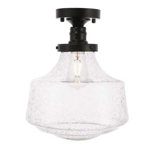 Flush Mount Bubble Glass Shade Black Kitchen Bathroom Hallway Light Fixture - Picture 1 of 11