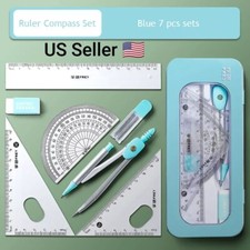 New Blue Compass Ruler 7 Pieces Set Learning Tools Math Drawing Set for Students