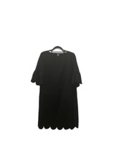 Tickled Teal Size Small Scallop Sleeve and Hem Ladies Black Shift Dress LBD EUC