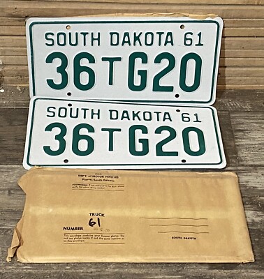 1961 South Dakota pair-Truck License Plates. Great Unused Shape!- # 36 T G20