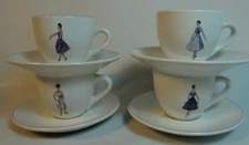 Rosanna Set of 4 Purple Lavender French Fashion Porcelain Espresso Cups Saucers