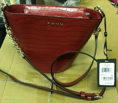 NWTS $198 DKNY RED LEATHER CHAIN BUCKET DESIGNER HANDBAG 30% off NOW $139 