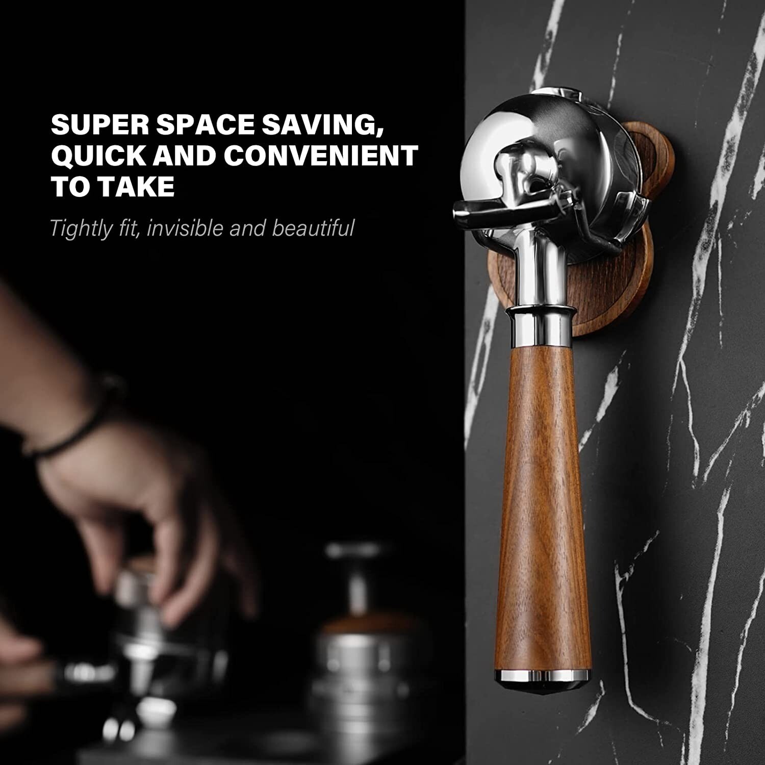 CrossCreek Espresso Portafilter Wall Rack, 3 PCS Walnut Wall Mounted Hanger Love