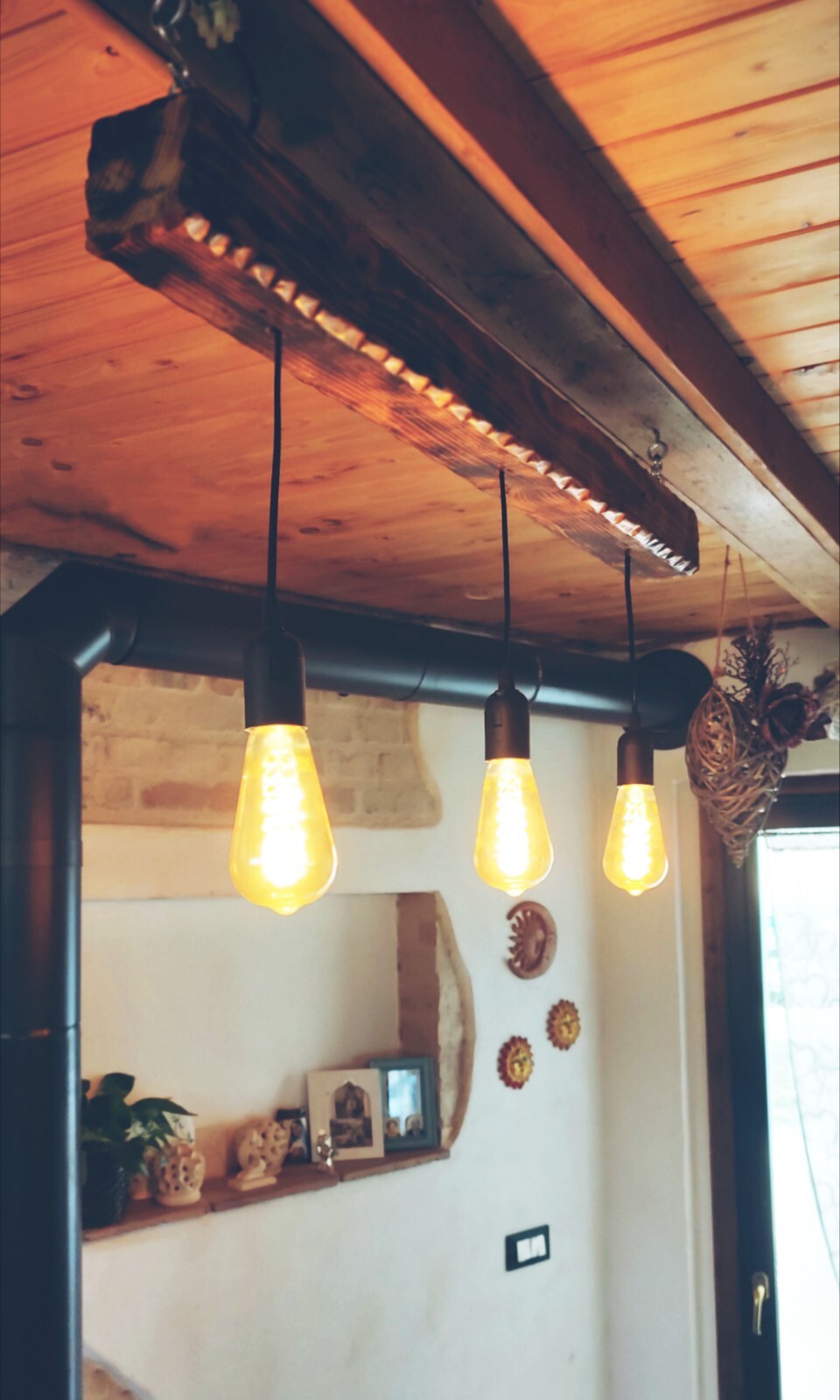 Lampadario Legno Vintage 3 Luci | Sospensione Design Industriale E27