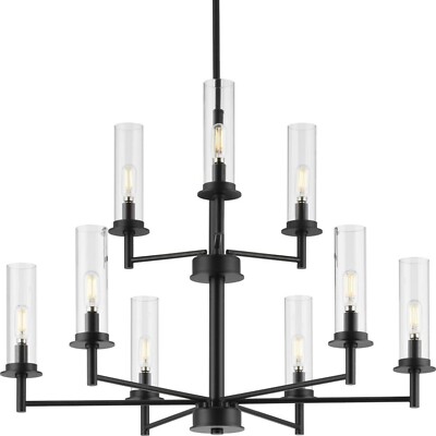 Kellwyn  9-Light Matte Black Clear Glass Chandelier Light by Progress Lighting