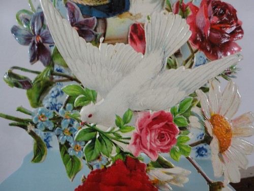 Vintage 3D Fold-out Valentine Card, Embossed & Glossy, Dove with Rose c1900s - 第 9/9 張圖片