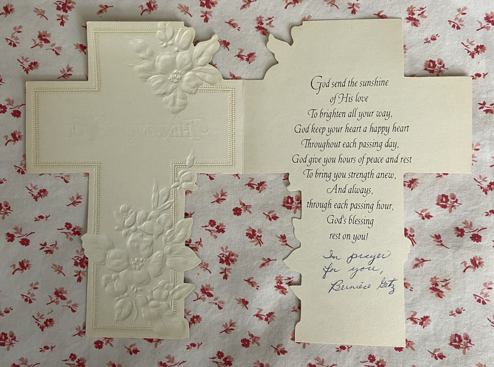 Vintage Mid Century DieCut Cross Thinking of You Wild Roses Greeting