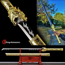 44''Gold Dragon Broadsword Black Chinese Sword New Tang Dao唐刀 1095 Carbon Steel