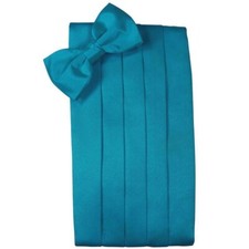 Men's Pacific Blue Satin Bow Tie and Cummerbund Set
