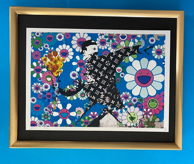 DEATH NYC Hand Signed LARGE Print COA Framed 16x20in Murakami Banksy Flowers