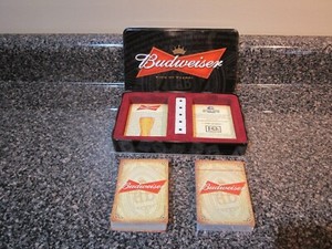 Budweiser Rivers Edge Outdoors Themed Playing Cards With Dice Tin Set