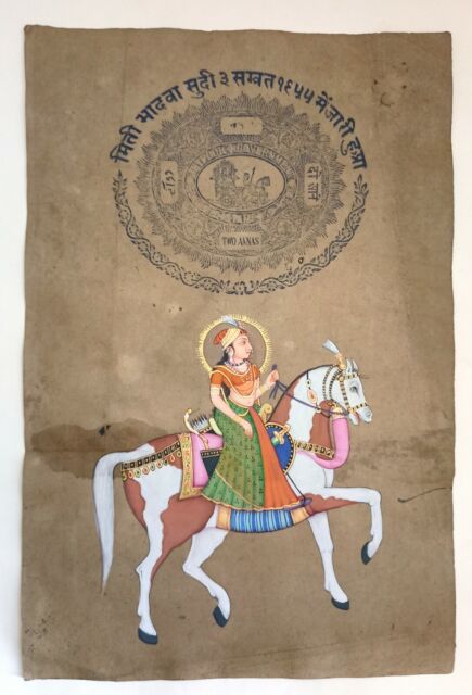 Rajputana Marwar Principessa Guerriera Ride Cavallo Fatto Miniatura Pittura