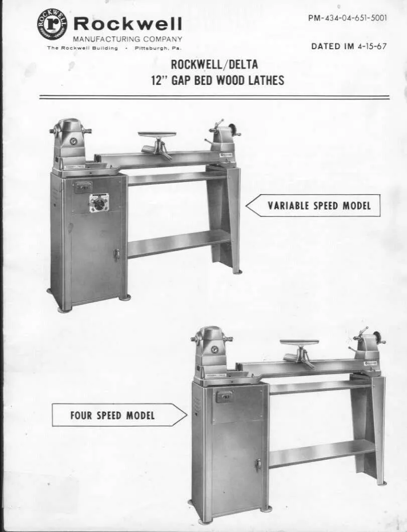 Gap Bed Wood Lathe Instruction Maint Parts Manual Rockwell Delta 12