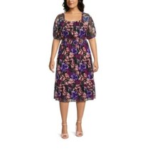 Terra & Sky Women's Plus Size Smocked Mesh Dress, Size: 0X(14)