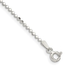 Sterling Silver 1.15mm Square Fancy Beaded Chain Anklet Womens