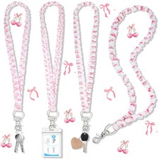 3 Pcs Pink Bow Scrunchie Lanyard Teacher Stretchy Lanyards for ID Badges and ...