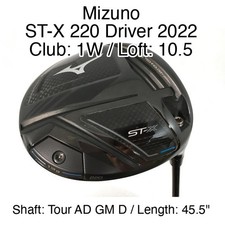 Mizuno ST-X 220 Driver 2022 1W Driver 10.5 45.5" Tour AD GM D Regular Right-Hand