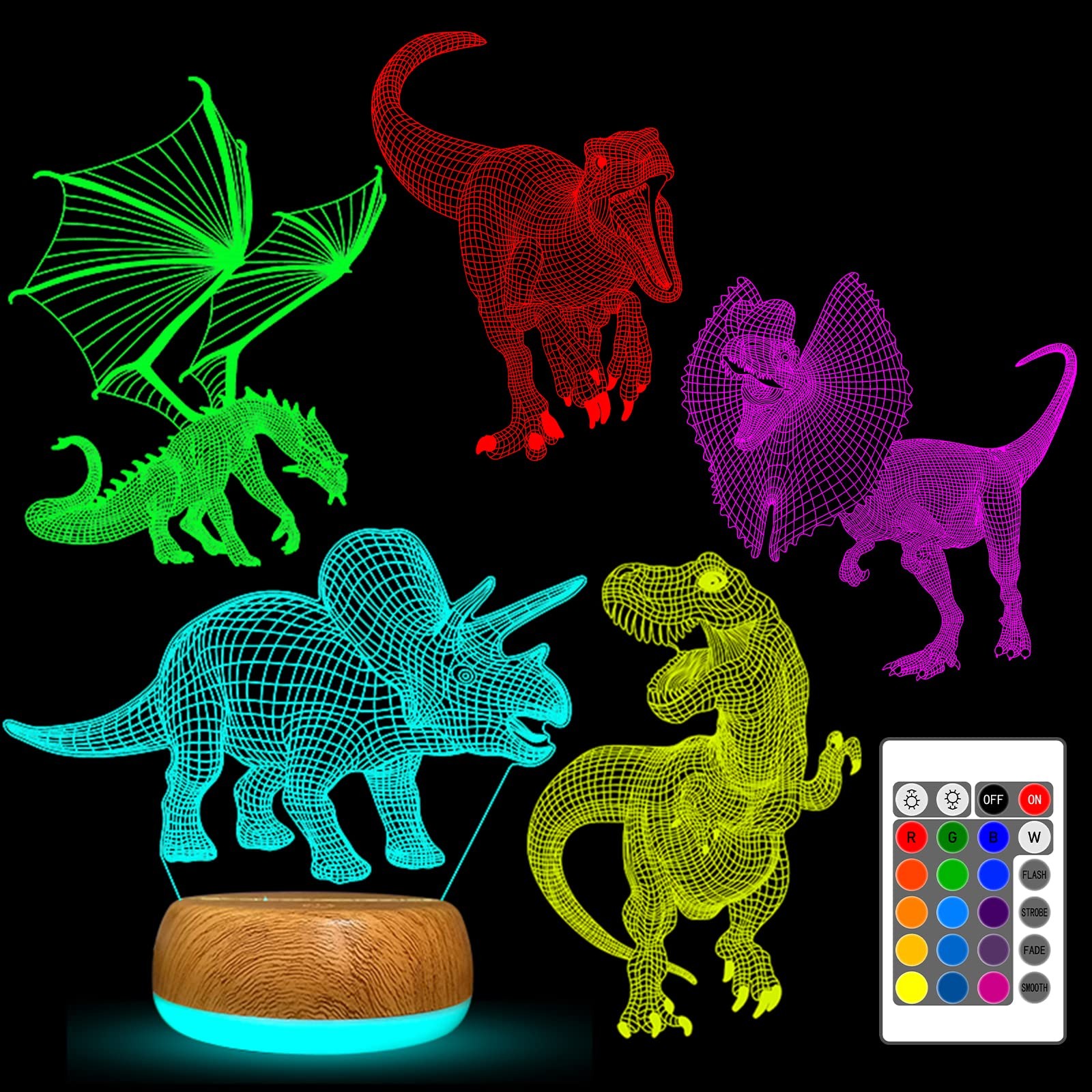 Lampe 3D dinosaure veilleuse tactile 16 tons pour rassurer la nuit