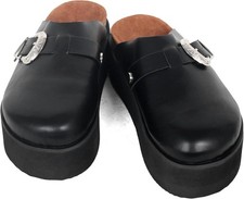 Women’s Faux Leather Chunky Slippers Slip-On Mules Indoor Outdoor Shoes