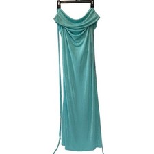 Women's Medium Blue Off Shoulders Elastic Maxi Cocktail Party Shinny Dress