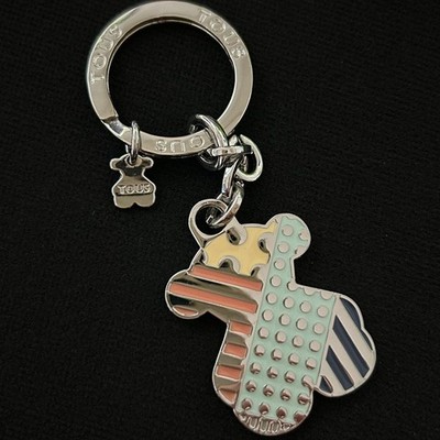 TOUS silver Bear Charm Keyring Pendant Key Holder Accessories colorful E985