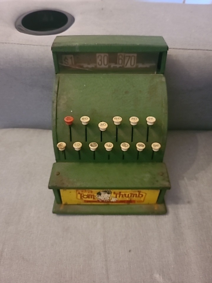 как выглядит Vintage Tom Thumb Toy Cash Register Green Metal 1950s Western Stamping Co USA фото
