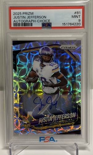 2025 Prizm Justin Jefferson Vikings #81 Choice Auto Scope /50 PSA 9 MINT Vikings