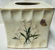 Beautiful Flowers Butterfly Ceramic Square Tissue Box Holder Beth Yarbrough 