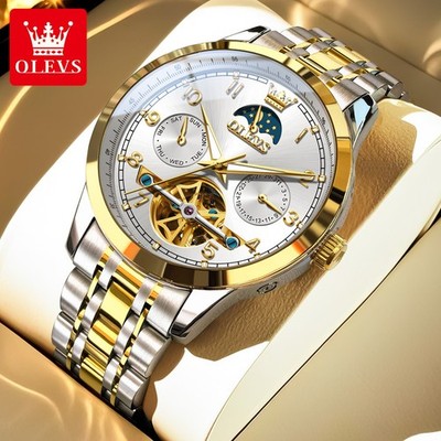 OLEVS Skeleton Flywheel Automatic Watch Water Resistant Men's Wristwatch