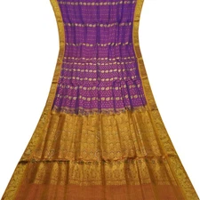 Namaste Vintage Purple Saree 100% Pure Silk Zari Handwoven Sari 5YD Craft Fabric