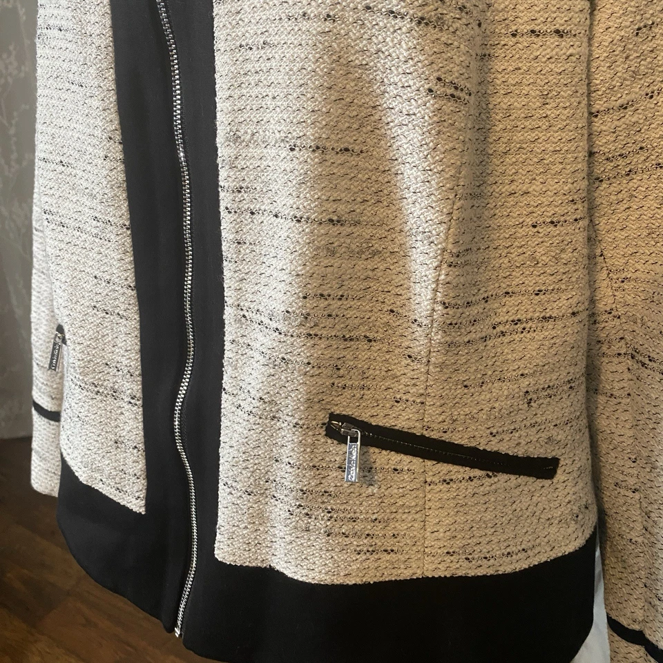 Chaqueta para mujer Calvin Klein 14W tweed cremallera frontal contraste forrada trabajo oficina Foto 3 de 4