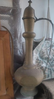 Seltene große Vintage Messing Dallah 70 cm handgraviert arabisch Kaffeekanne mit Deckel