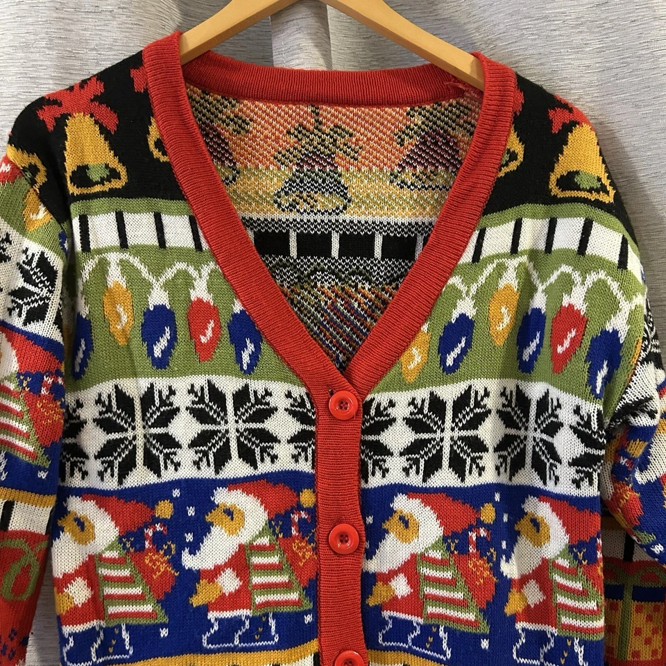 Винтажный уродливый рождественский вязаный кардиган Santa снеговик размер маленький - Изображение 3 из 4