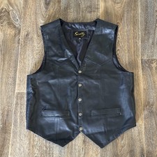 Scully Leather Vest Mens Medium Black Western Snap Front Lined Pockets Cowboy