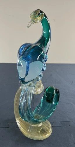 Vtg Murano (?) Bird Of Paradise Peacock Blown Glass Blue Green Gold 13.5”