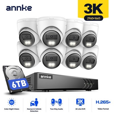 ANNKE 8CH DVR 5MP Two Way Audio Security Camera System AI Detection Color Night