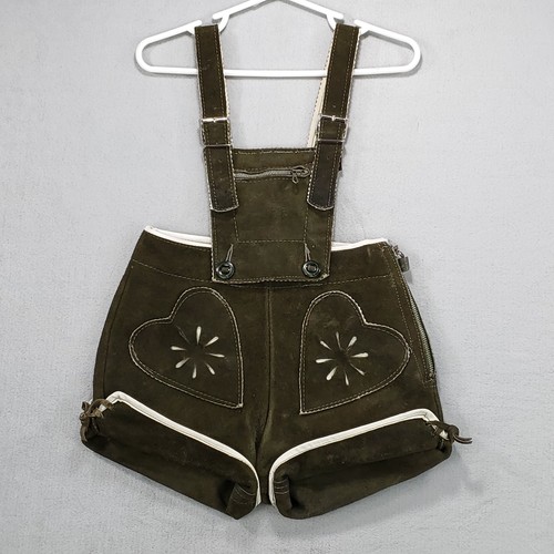 VTG 1960s Childs Lederhosen Shorts Leather Suede Green Hearts German Bavaria