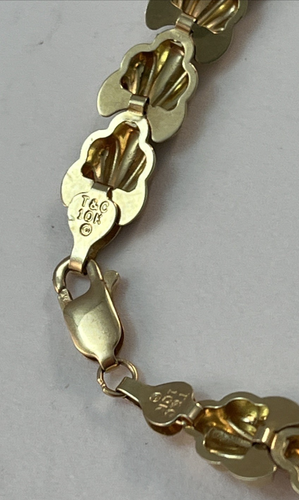 Vintage T&C 10K Yellow & Rose Gold 7 3/8" Puffy Link Bracelet 4.3 Grams - Picture 10 of 15