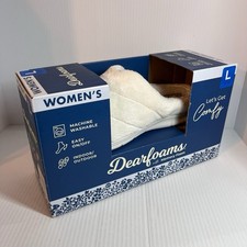 Dearfoams Women  s L 9-10 Memory Foam White-Machine Washable Slippers NEW